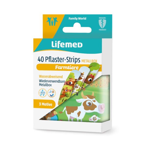 Lifemed 40 Pflaster-Strips METALLBOX Farmtiere